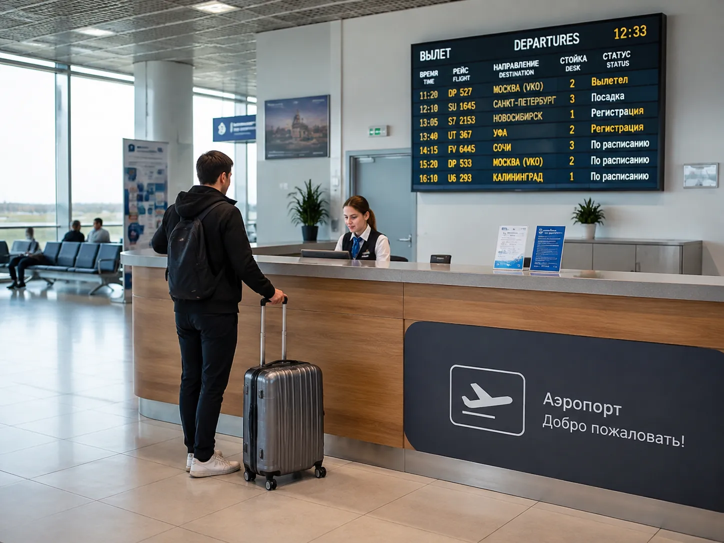 Terminal lotniska przy granicy — odprawa przed wylotem